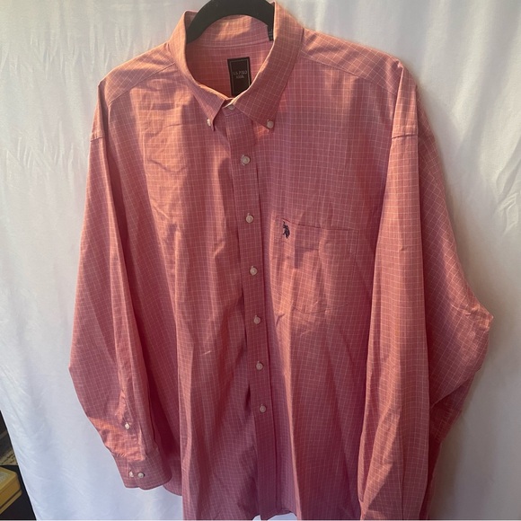 U.S. Polo Assn. Mens Size 18/18.5 XXL Pink Checkered Button-Down Long Sleeve - Picture 2 of 12